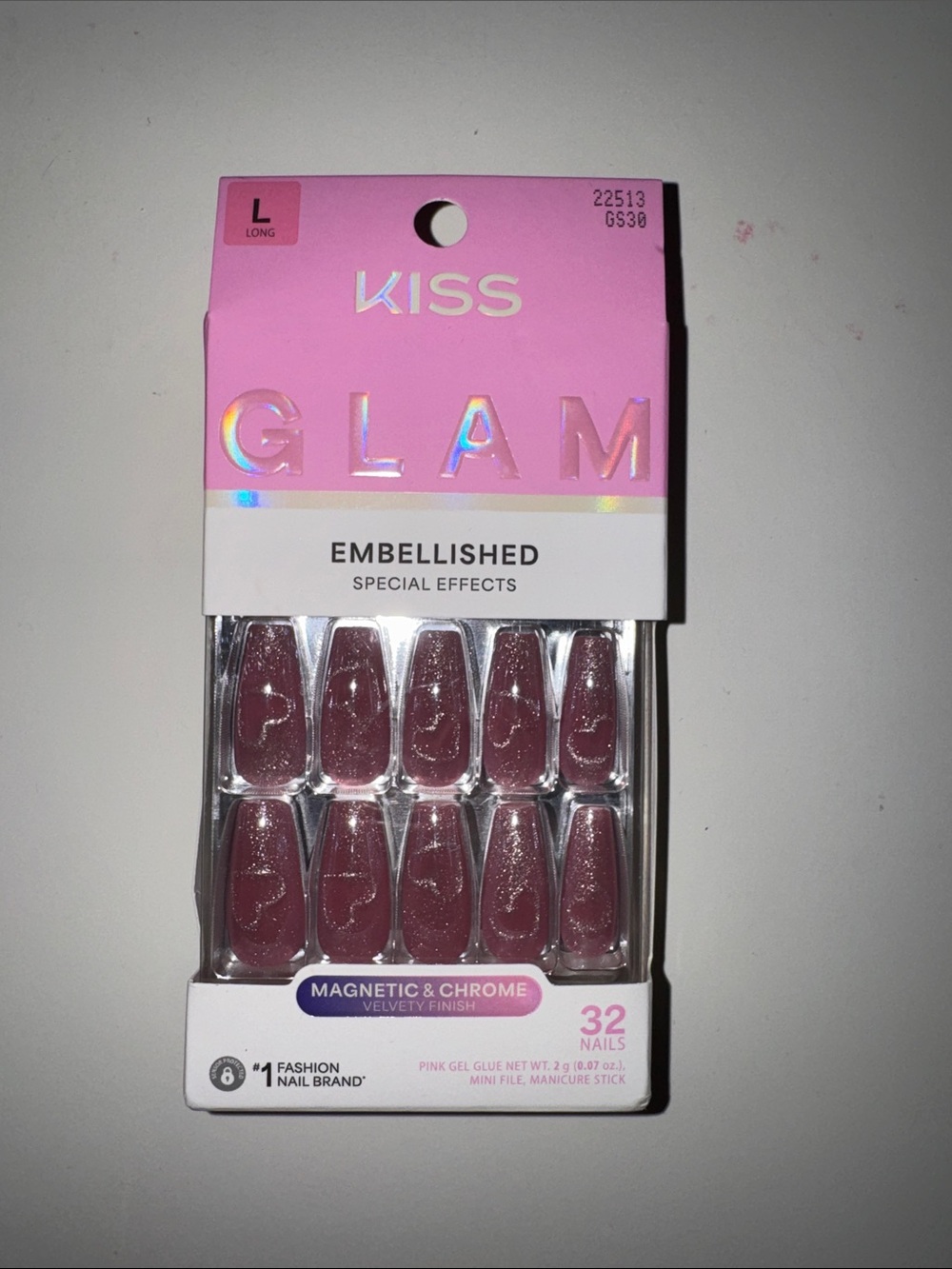 Kiss Glam Embellished Magnetic & Chrome Mauve Pink Press-On Nails